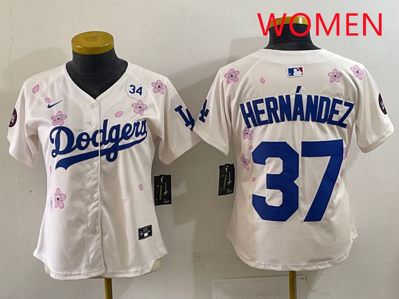 Women Los Angeles Dodgers #37 Hernandez Cream Sakura Edition 2025 Nike MLB Jersey style 38->women mlb jersey->Women Jersey